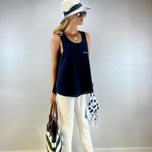 Navy Blue Sleeveless L Tank Top Loose Fit Two Side Zippers Open UP.  L NOWT